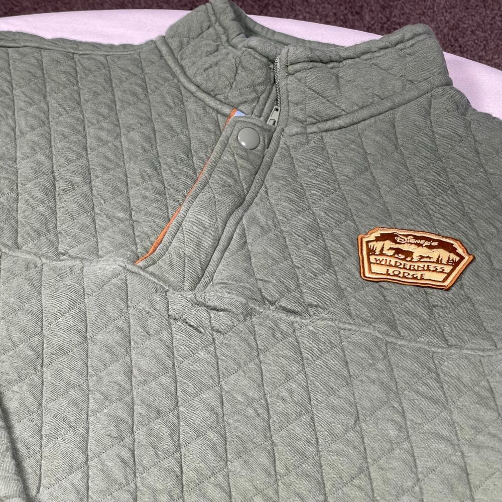 Disney Wilderness Lodge XXL Green Quilted Quarter Zip Pullover Resort Sweatshirt